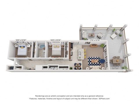 Floor plan for 2 beds, 1 bath, 1598 sqft